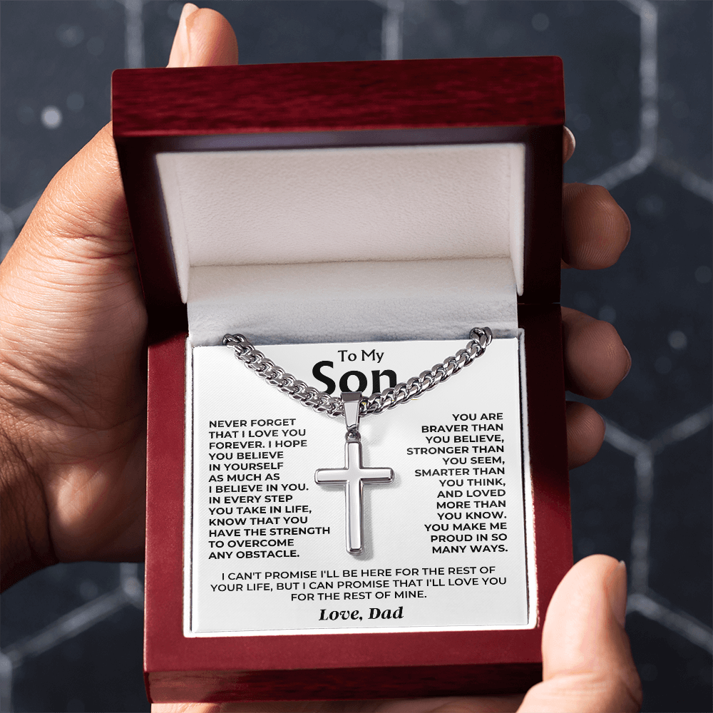 To My Son Cross Necklace From Dad – Faith, Strength & Love Gift