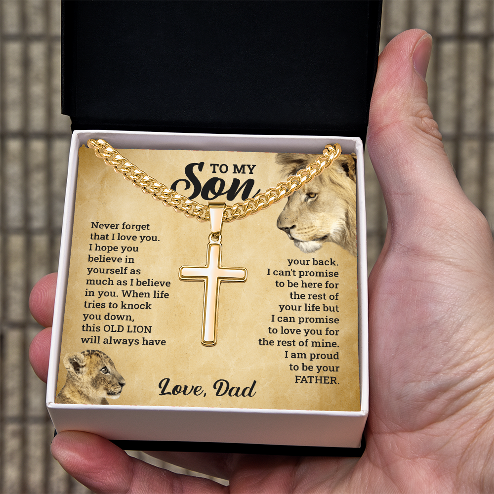 To My Son – Brave & Strong Cross Necklace from Dad