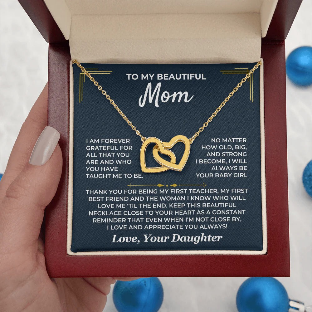 To My Mom – Forever Grateful Interlocking Hearts Necklace