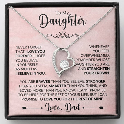 Forever Love Necklace for Daughter from Dad – "Believe in Yourself" Heart Pendant Gift with Inspirational Message Card