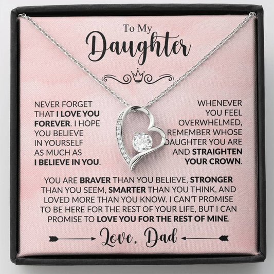 Forever Love Necklace for Daughter from Dad – "Believe in Yourself" Heart Pendant Gift with Inspirational Message Card