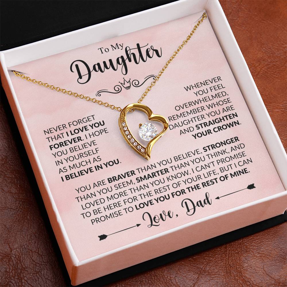 Forever Love Necklace for Daughter from Dad – "Believe in Yourself" Heart Pendant Gift with Inspirational Message Card