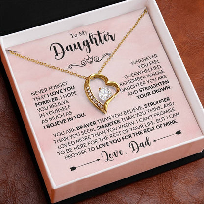 Forever Love Necklace for Daughter from Dad – "Believe in Yourself" Heart Pendant Gift with Inspirational Message Card