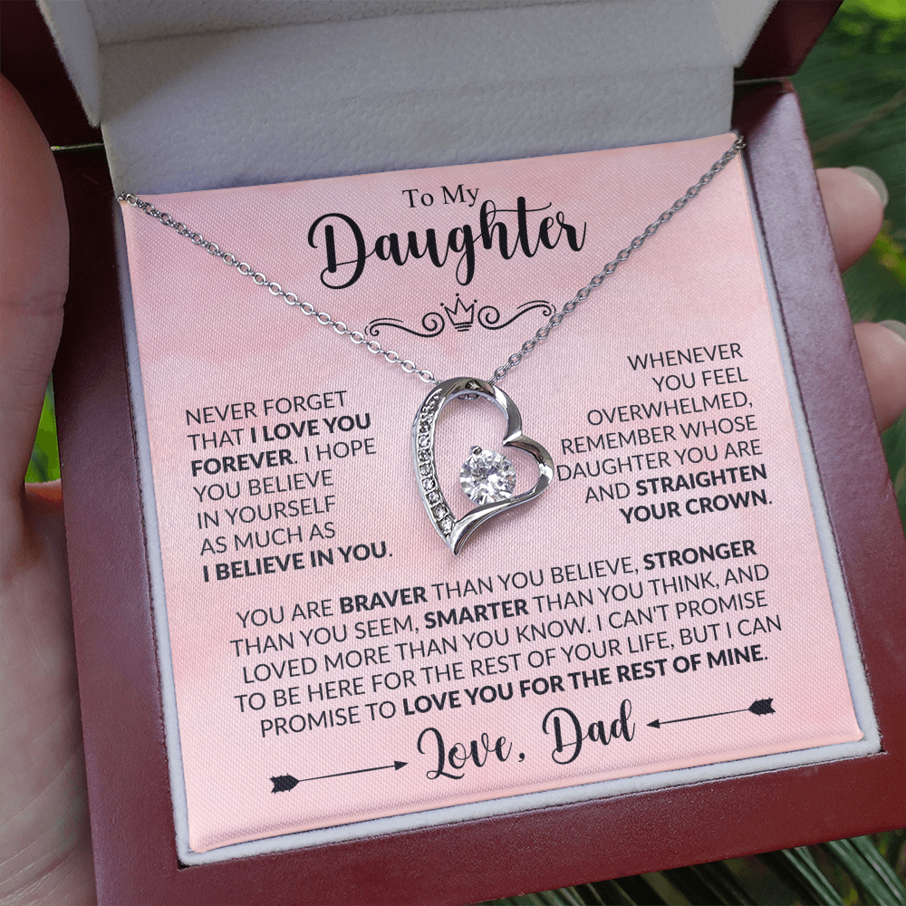 Forever Love Necklace for Daughter from Dad – "Believe in Yourself" Heart Pendant Gift with Inspirational Message Card