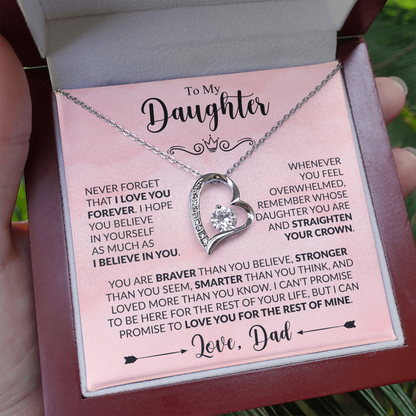 Forever Love Necklace for Daughter from Dad – "Believe in Yourself" Heart Pendant Gift with Inspirational Message Card