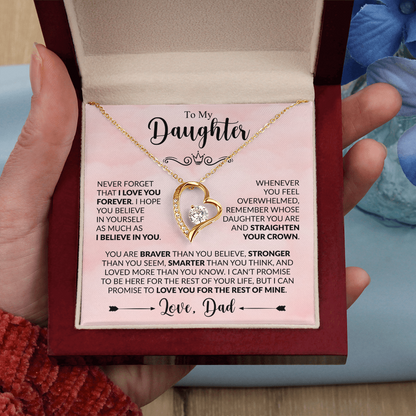 Forever Love Necklace for Daughter from Dad – "Believe in Yourself" Heart Pendant Gift with Inspirational Message Card