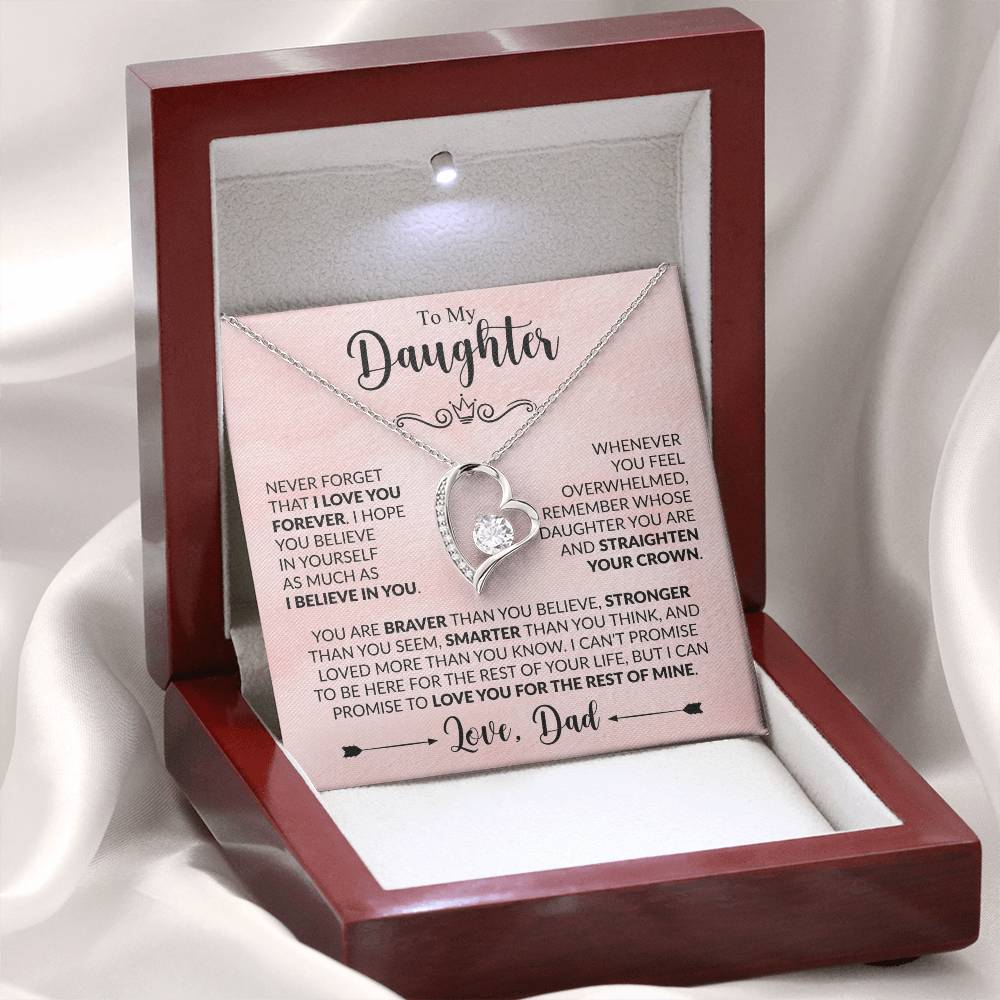 Forever Love Necklace for Daughter from Dad – "Believe in Yourself" Heart Pendant Gift with Inspirational Message Card
