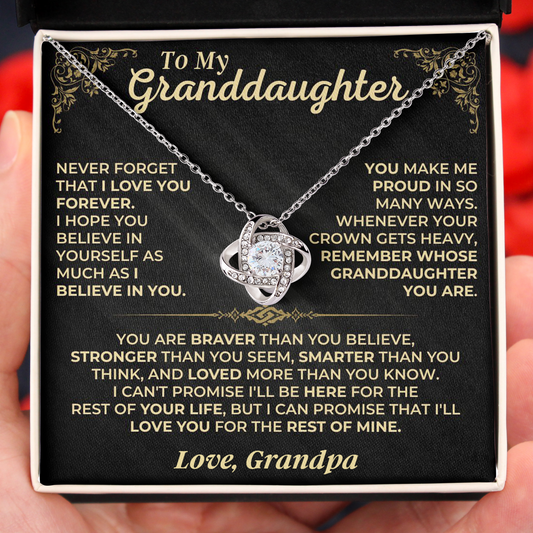 To My Granddaughter Believe In Yourself Love Knot Necklace