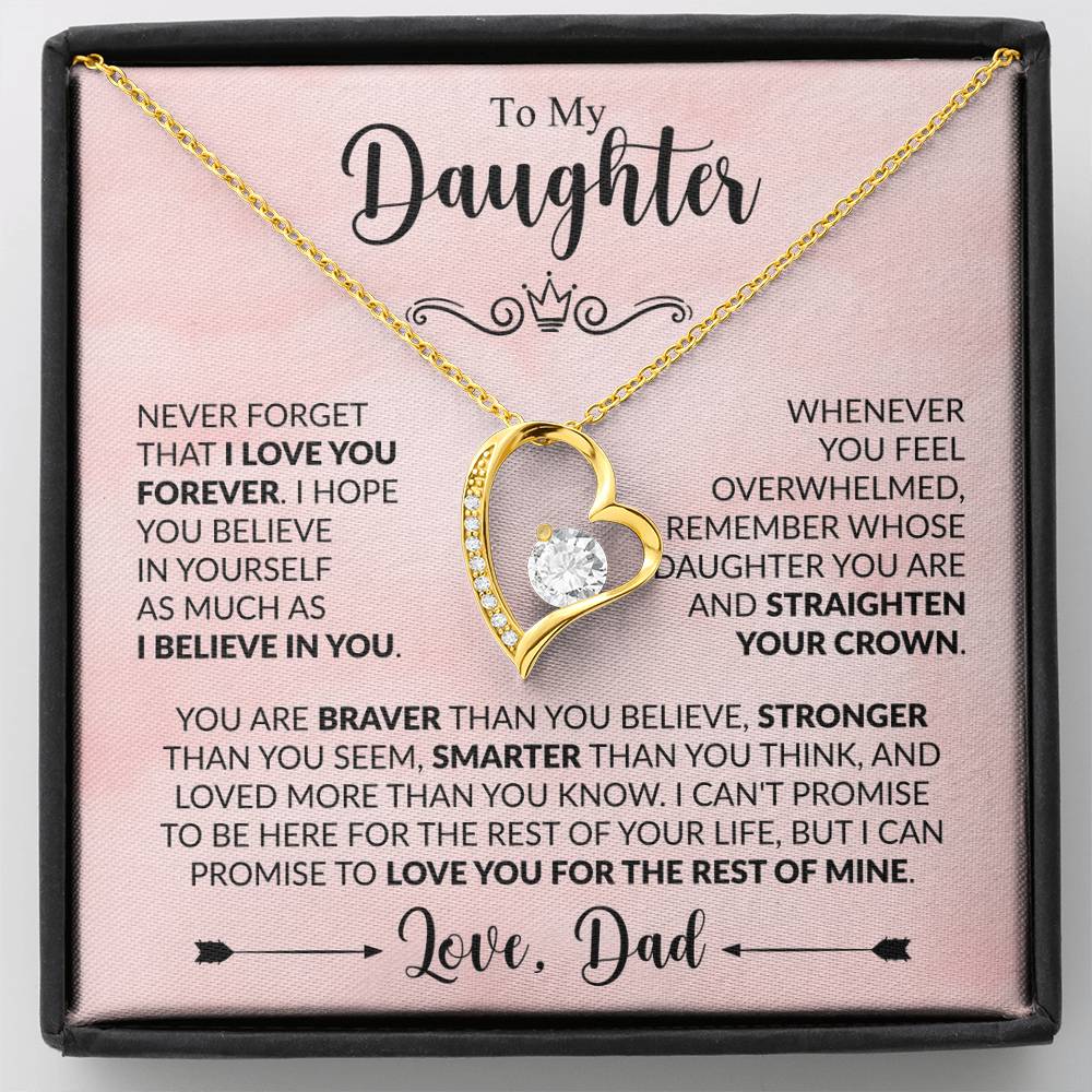 Forever Love Necklace for Daughter from Dad – "Believe in Yourself" Heart Pendant Gift with Inspirational Message Card
