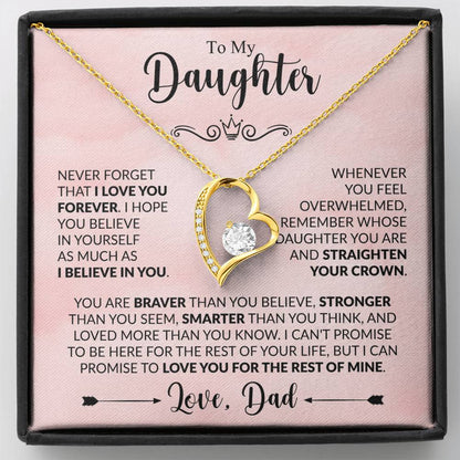 Forever Love Necklace for Daughter from Dad – "Believe in Yourself" Heart Pendant Gift with Inspirational Message Card