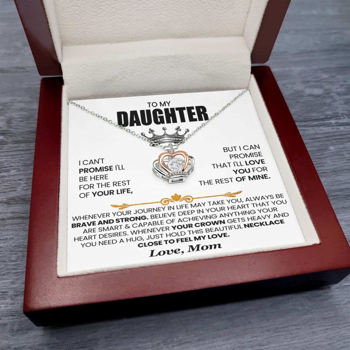 Crown Pendant Necklace for Daughter from Mom – Brave & Forever Loved Gift