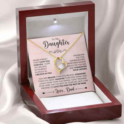 Forever Love Necklace for Daughter from Dad – "Believe in Yourself" Heart Pendant Gift with Inspirational Message Card