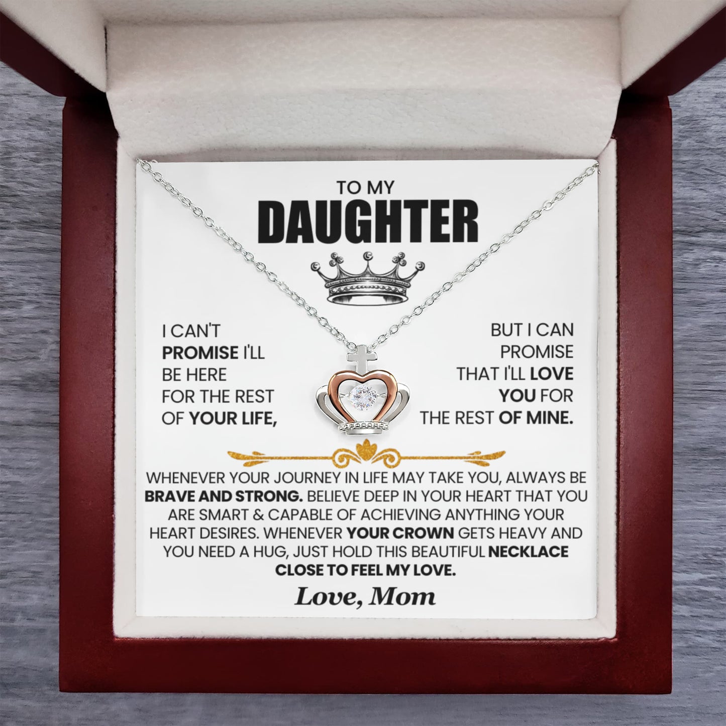 Crown Pendant Necklace for Daughter from Mom – Brave & Forever Loved Gift