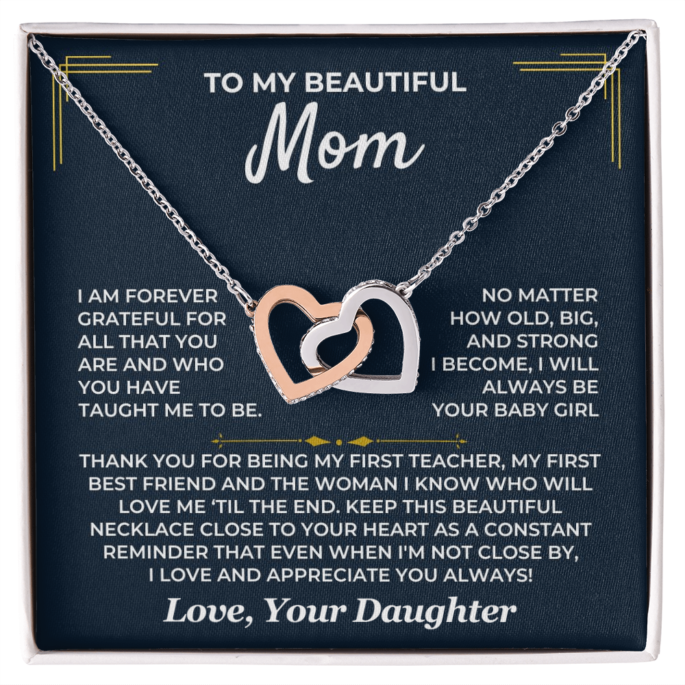 Sentimental Mom Necklace Gift with Cubic Zirconia Hearts 