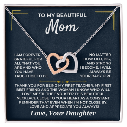 Sentimental Mom Necklace Gift with Cubic Zirconia Hearts 