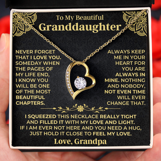 To My Beautiful Granddaughter Hold This Close Feel My Love Necklace