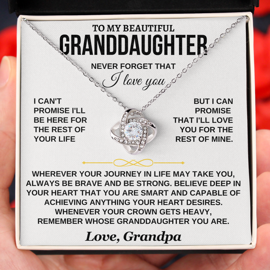 To My Granddaughter Be Brave & Strong Love Knot Necklace