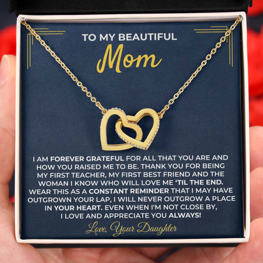 To My Mom Forever in Your Heart Interlocking Hearts Necklace