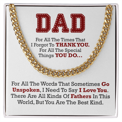Best Dad Ever Cuban Link Necklace – Thank You for Everything
