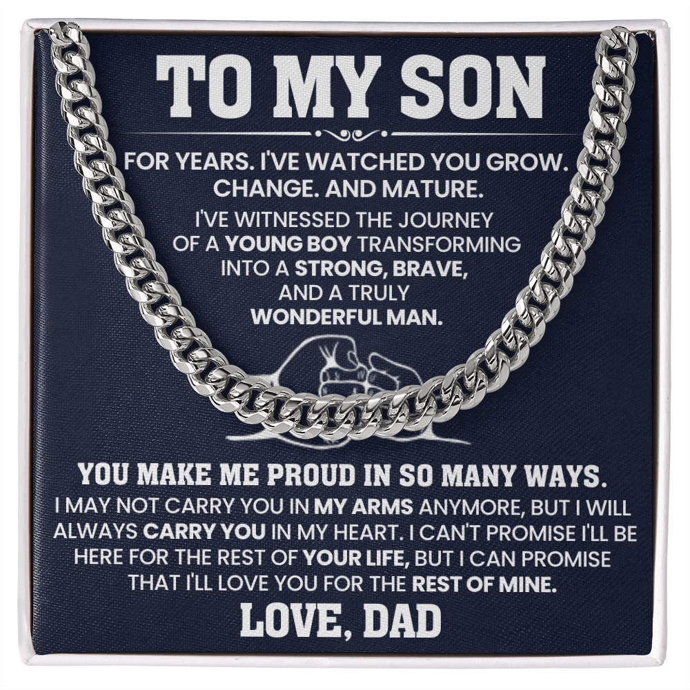 To My Son Proud Dad Love Cuban Link Chain Gift
