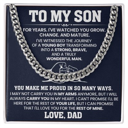 To My Son Proud Dad Love Cuban Link Chain Gift