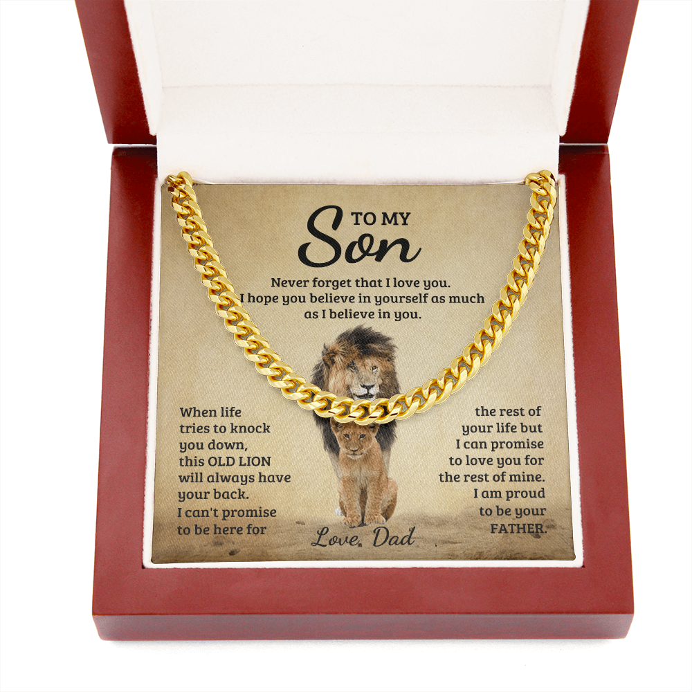 To My Son Old Lion Dad Cuban Link Chain Gift