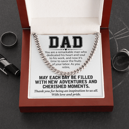 Retirement Gift for Dad Necklace – Proud & Grateful