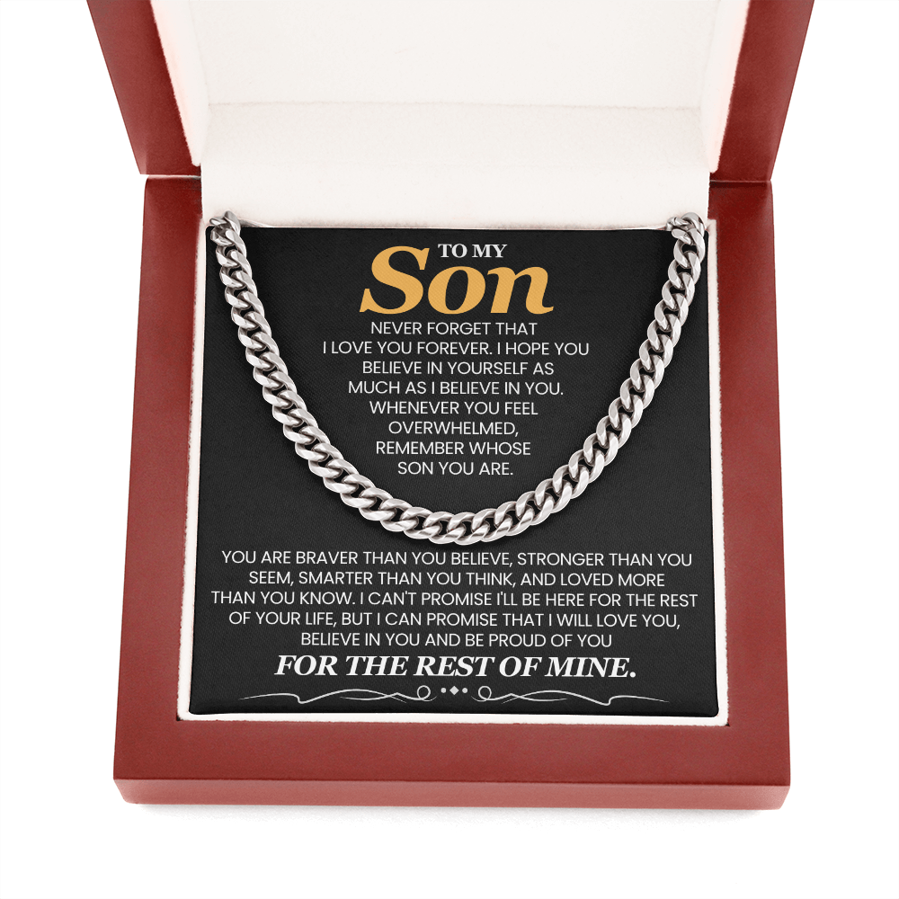 To My Son Braver Stronger Loved Cuban Link Chain