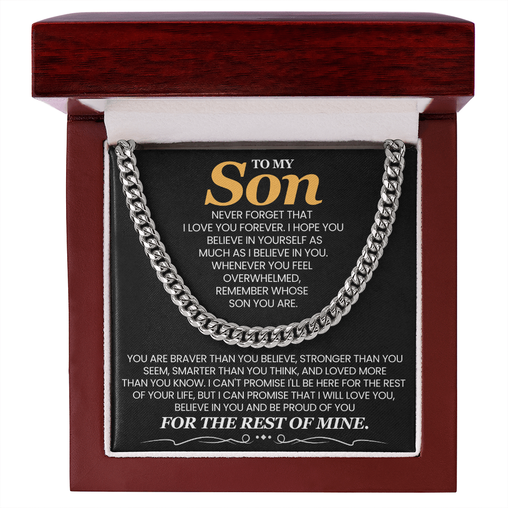 To My Son Braver Stronger Loved Cuban Link Chain