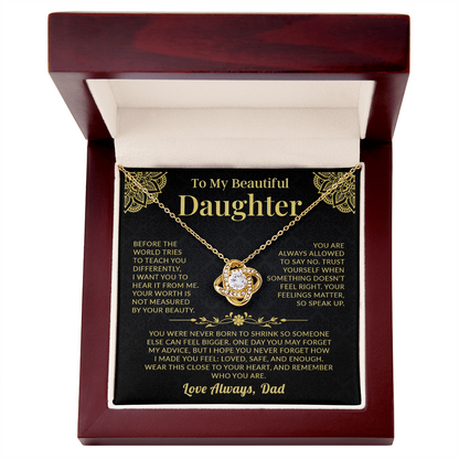Heartfelt-dad-to-daughter-love-knot-necklace-gift-with-message-card