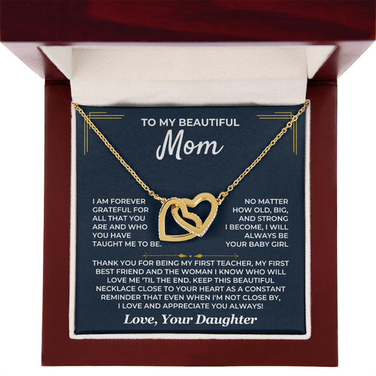 To My Beautiful Mom – Interlocking Hearts Necklace