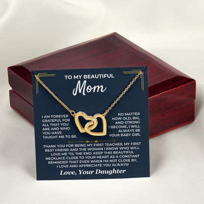 To My Beautiful Mom – Interlocking Hearts Necklace