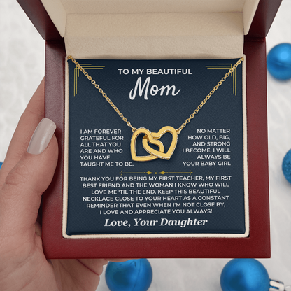 To My Beautiful Mom – Interlocking Hearts Necklace