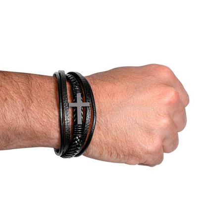 Gift for Grandson from Grandma Cross Leather Bracelet – Forever in My Heart
