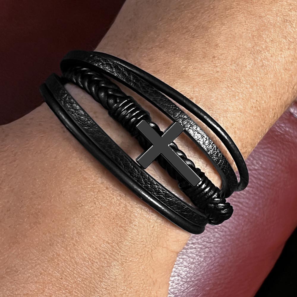 Gift for Grandson from Grandma Cross Leather Bracelet – Forever in My Heart