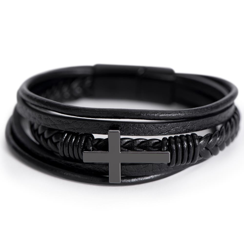 Gift for Grandson from Grandma Cross Leather Bracelet – Forever in My Heart