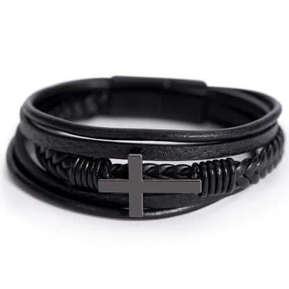 Gift for Grandson from Grandma Cross Leather Bracelet – Forever in My Heart