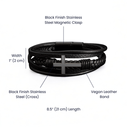 Gift for Grandson from Grandma Cross Leather Bracelet – Forever in My Heart