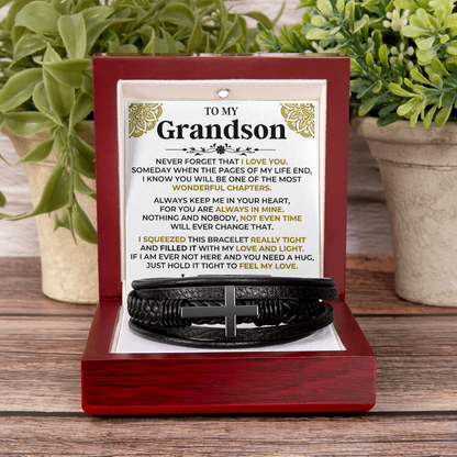 Gift for Grandson from Grandma Cross Leather Bracelet – Forever in My Heart