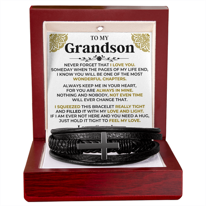Gift for Grandson from Grandma Cross Leather Bracelet – Forever in My Heart