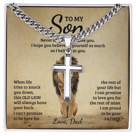 To My Son Cross Necklace – Love, Dad | Old Lion Strength