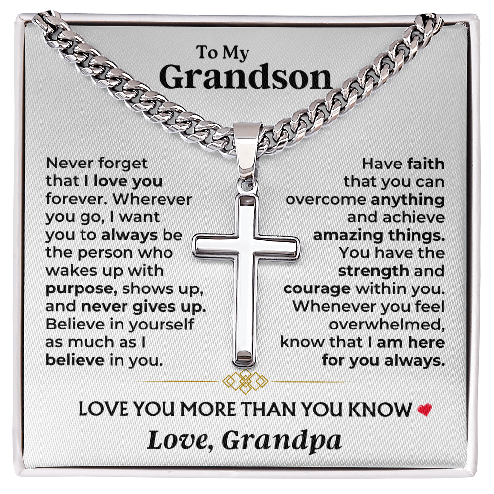 Gift for Grandson from Grandpa Artisan Cross Necklace – Believe in Yourself