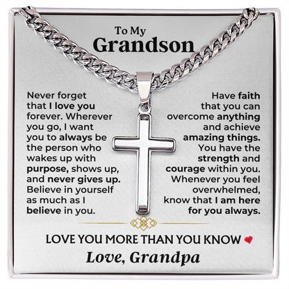 Gift for Grandson from Grandpa Artisan Cross Necklace – Believe in Yourself