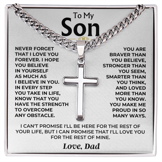 To My Son From Dad Braver Stronger Cross Necklace