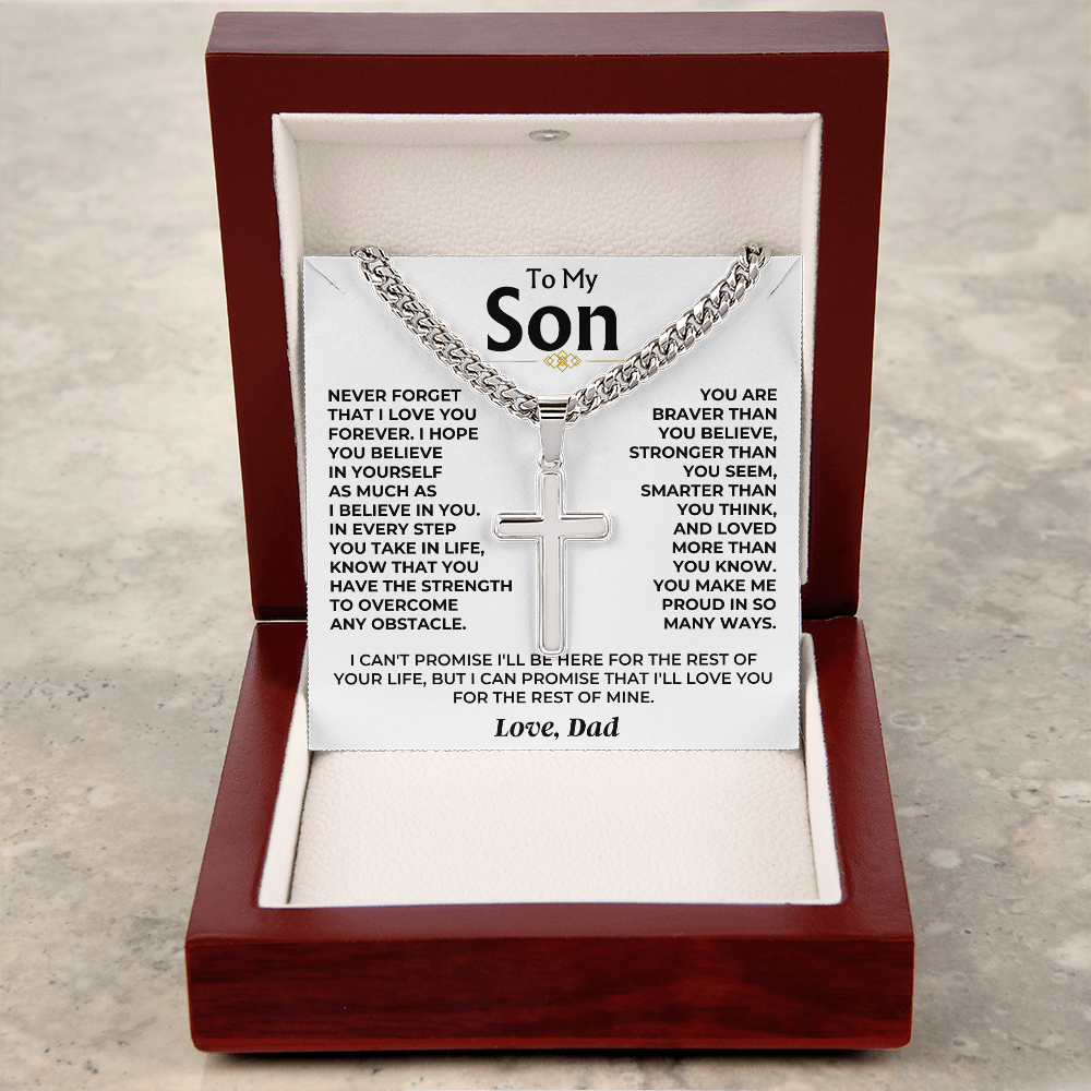 To My Son From Dad Braver Stronger Cross Necklace