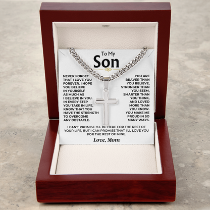 To My Son From Mom Braver Stronger Cross Necklace
