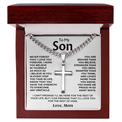 To My Son From Mom Braver Stronger Cross Necklace
