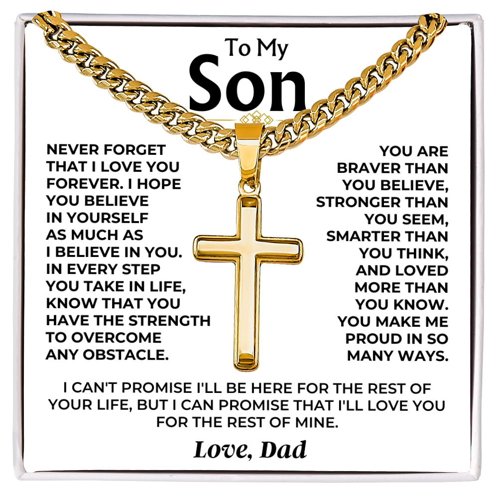 To My Son From Dad Braver Stronger Cross Necklace
