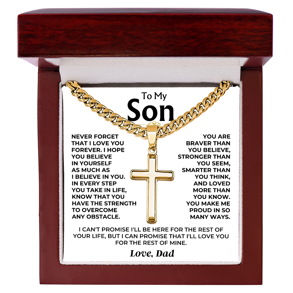 To My Son From Dad Braver Stronger Cross Necklace