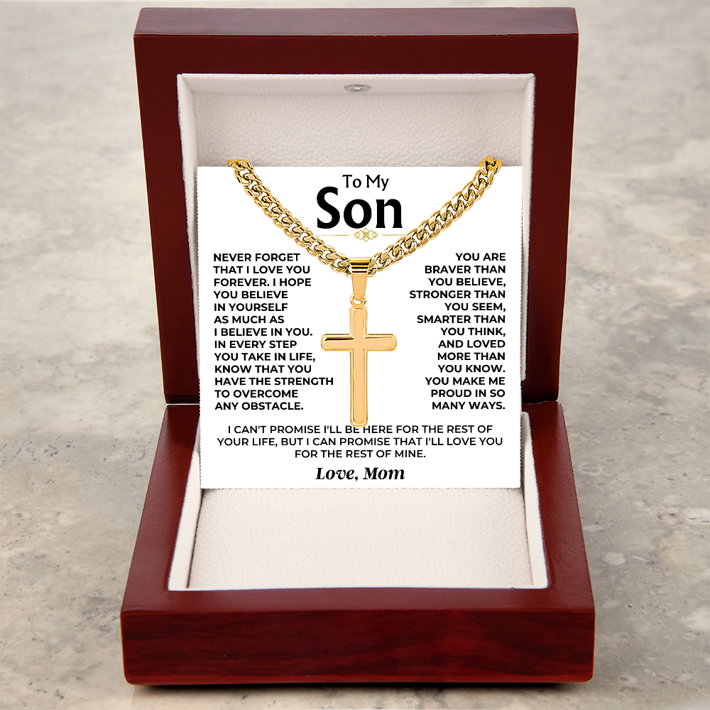 To My Son From Mom Braver Stronger Cross Necklace
